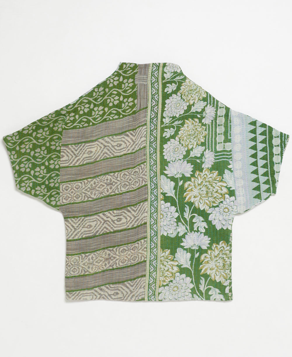 one-of-a-kind cocoon quilted jacket made from upcycled vintage cotton saris