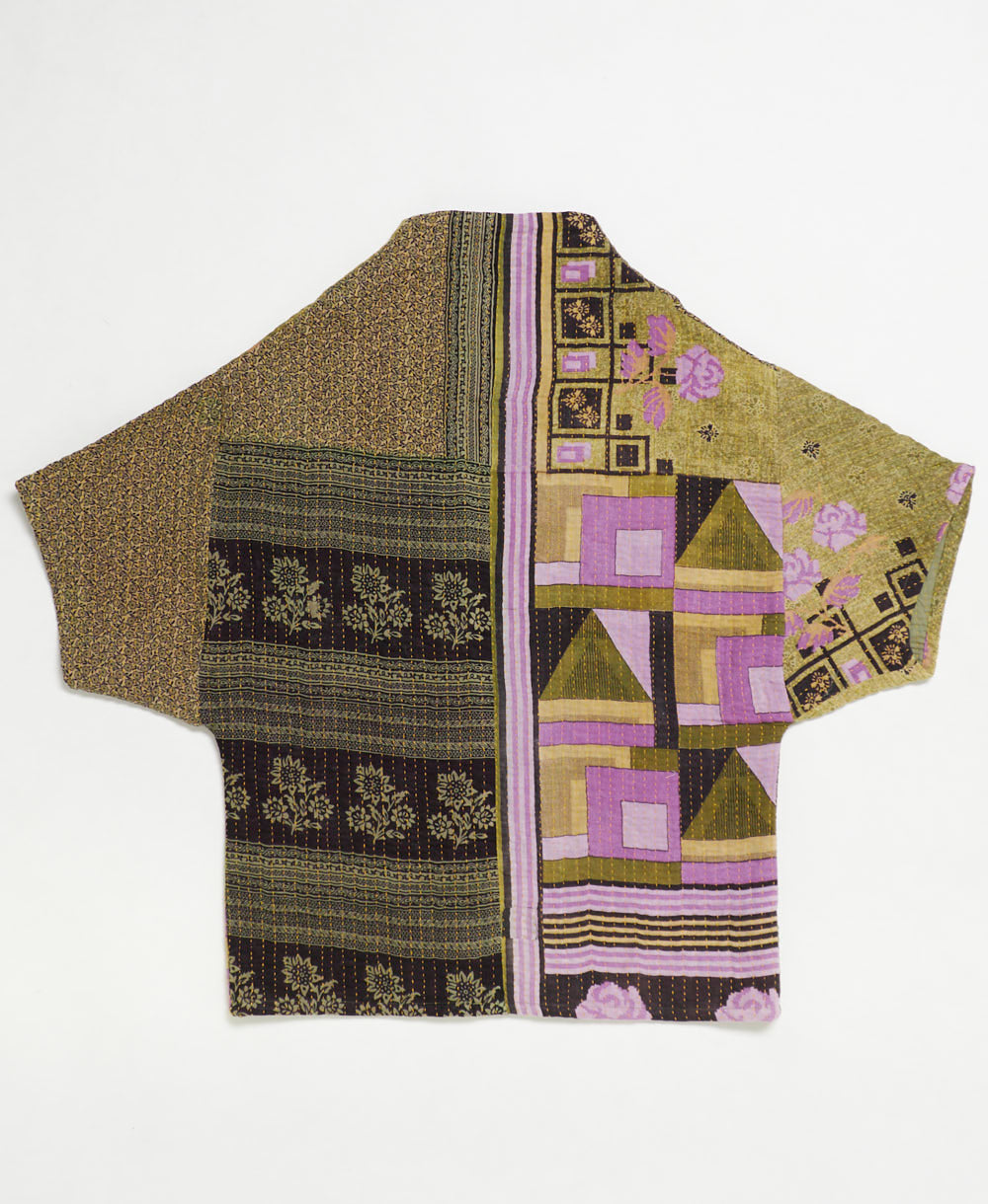 one-of-a-kind cocoon quilted jacket made from upcycled vintage cotton saris