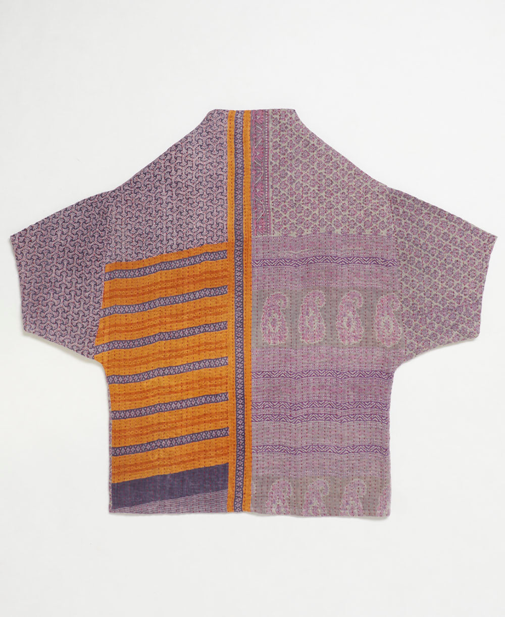 one-of-a-kind cocoon quilted jacket made from upcycled vintage cotton saris