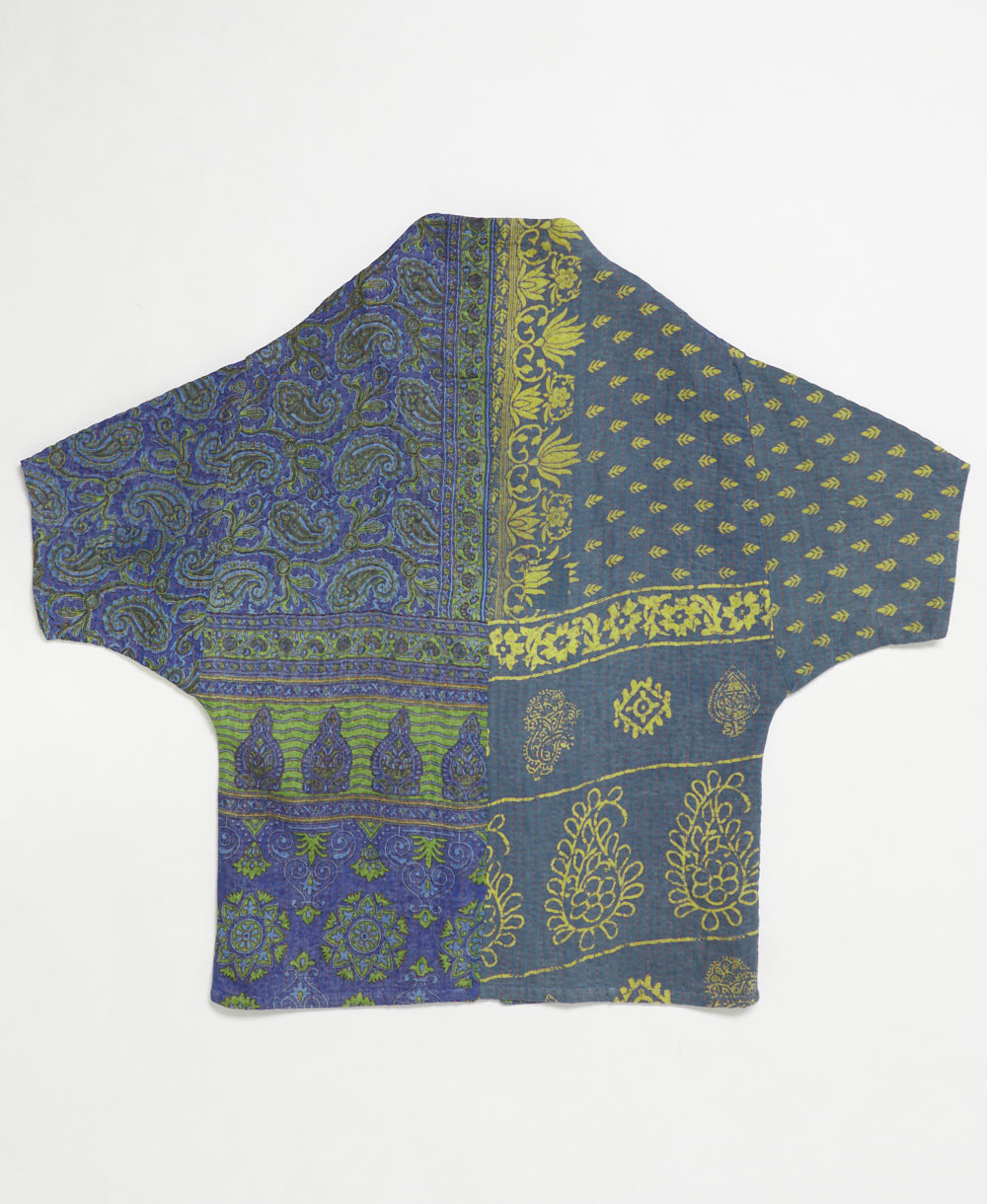one-of-a-kind cocoon quilted jacket made from upcycled vintage cotton saris