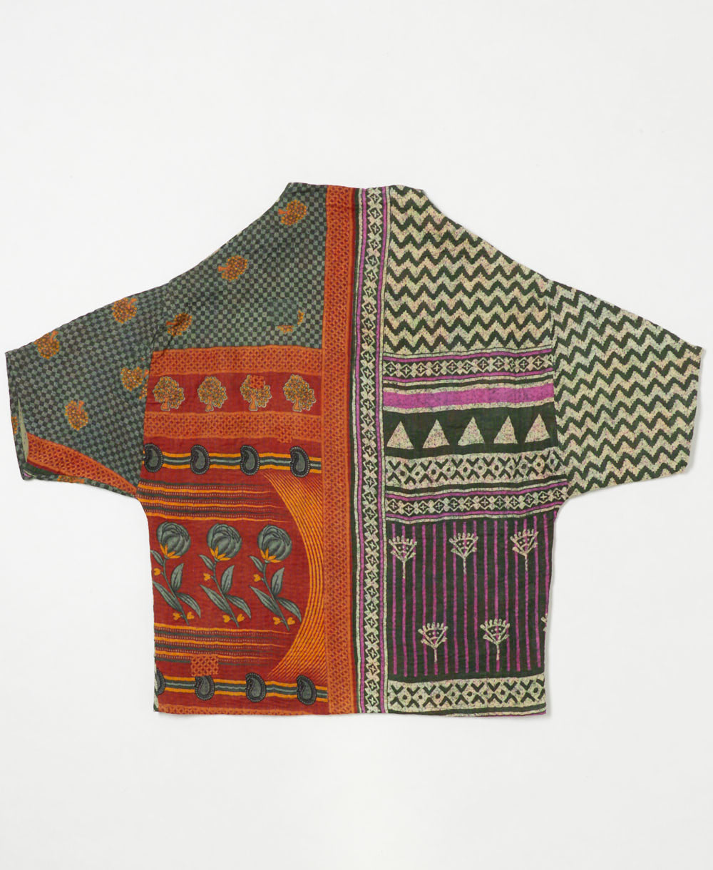 one-of-a-kind cocoon quilted jacket made from upcycled vintage cotton saris