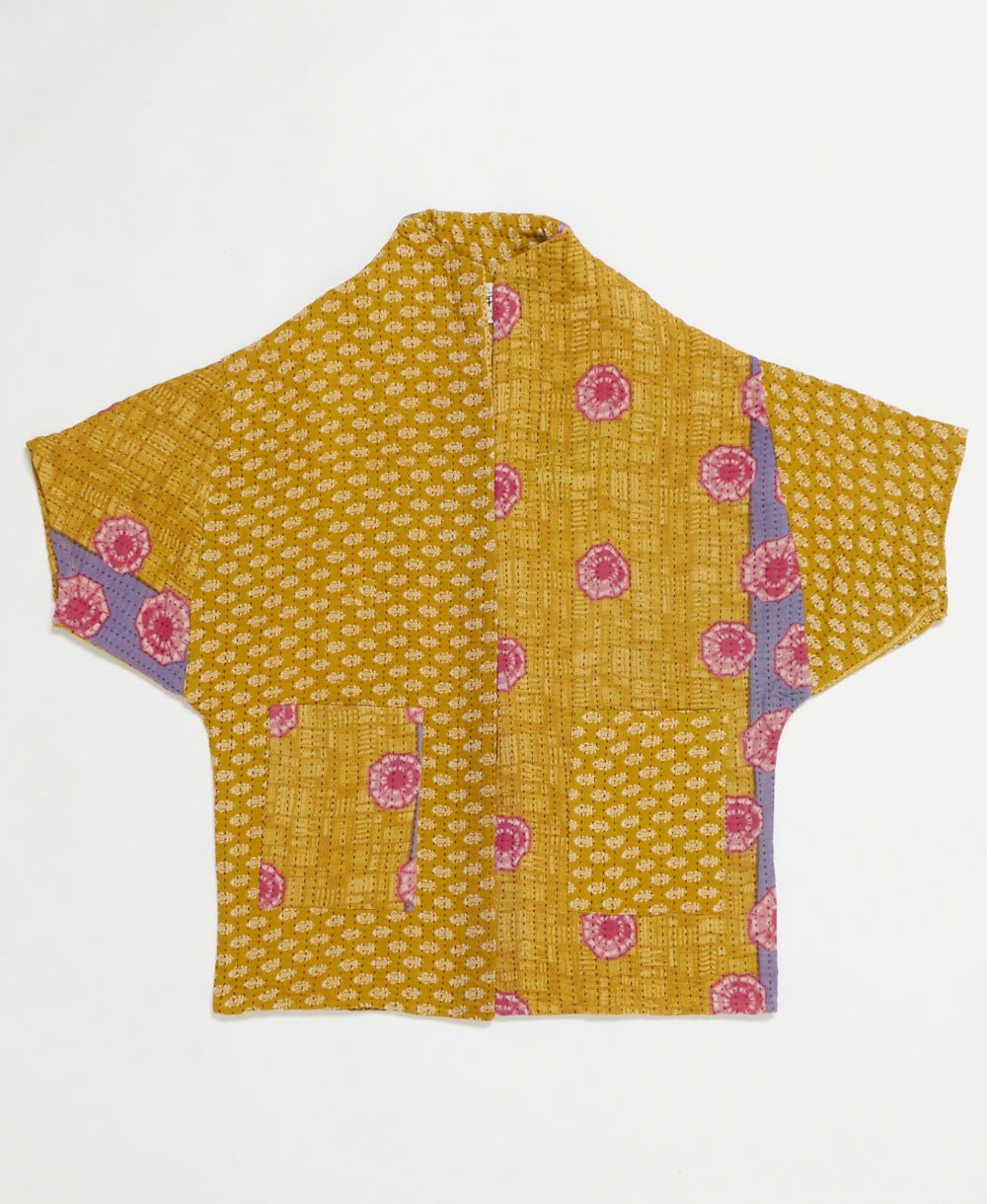 one-of-a-kind cocoon quilted jacket made from upcycled vintage cotton saris