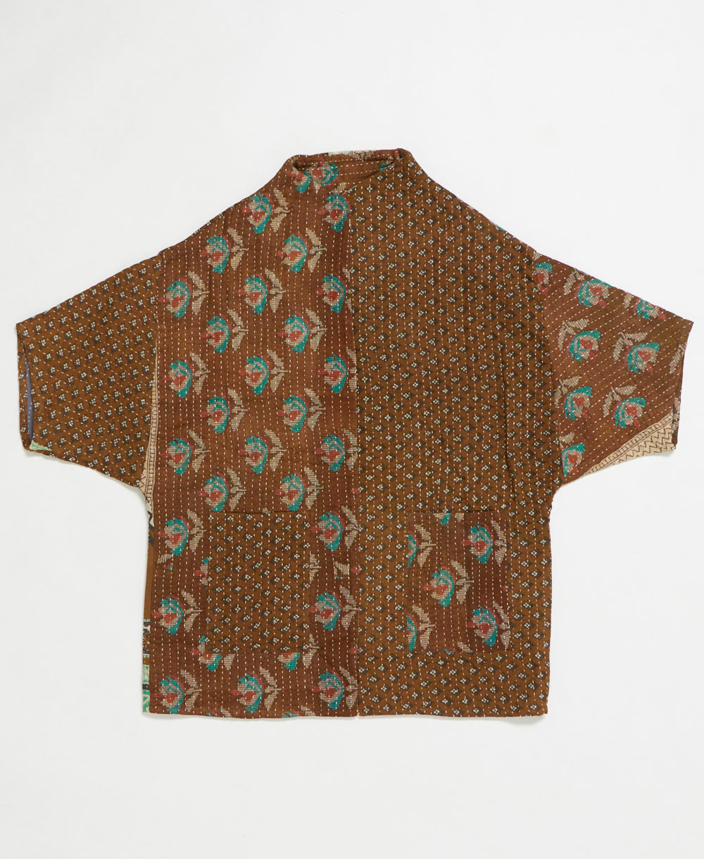 one-of-a-kind cocoon quilted jacket made from upcycled vintage cotton saris