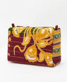 large cosmetic bag featuring white kantha hand stitching handmade in India 