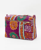 artisan made magenta large toiletry bag featuring pink traditional kantha hand stitching 