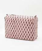 artisan made blush pink large cosmetic bag featuring traditional kantha hand stitching 