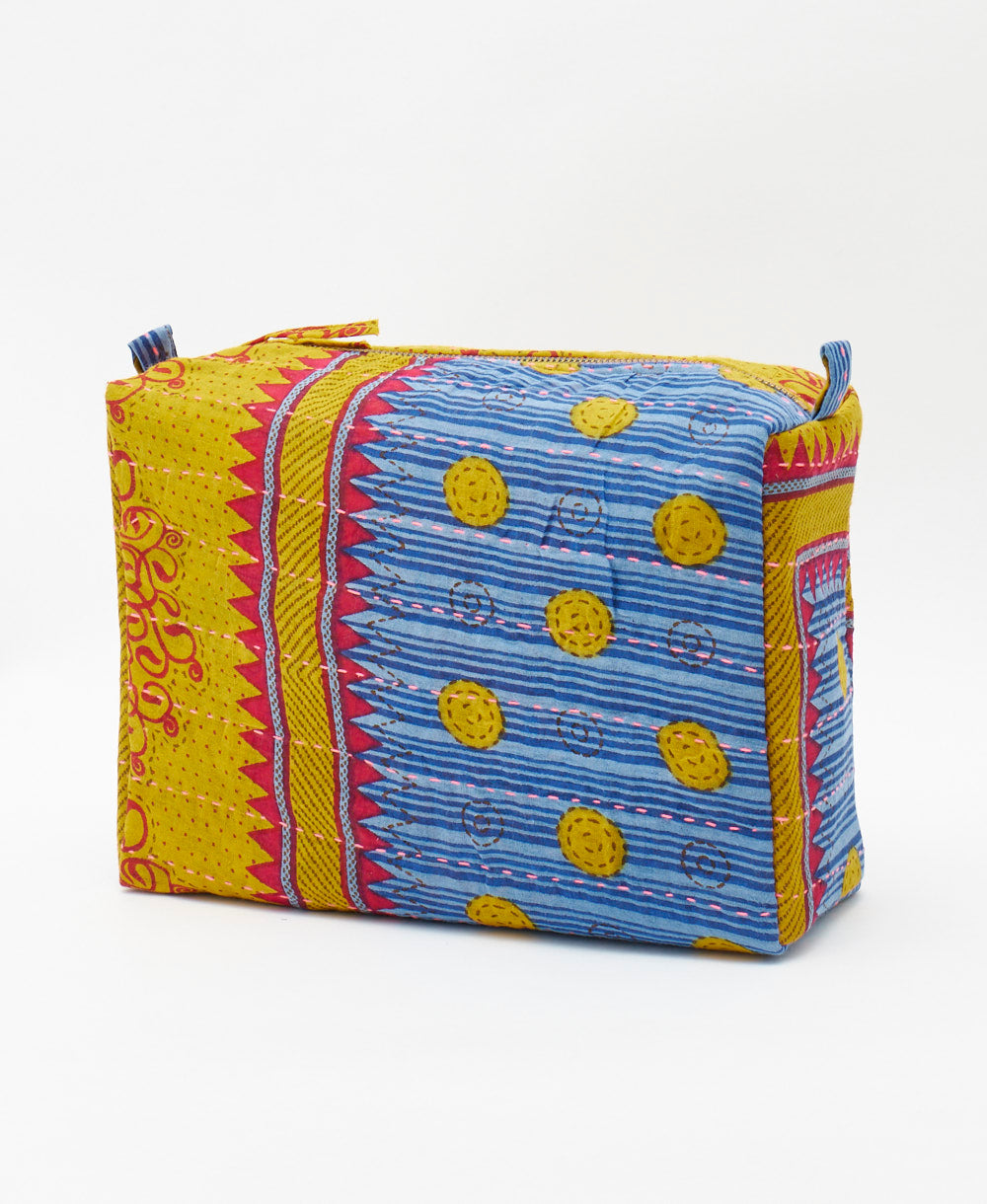 large cosmetic bag handmade by aristans in india using upcycled vintage saris 