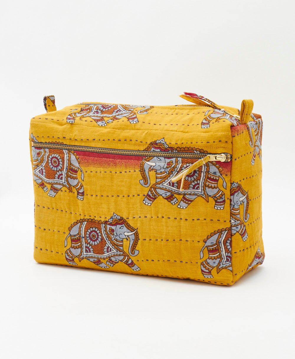 large toiletry bag that is one of a kind and features and elephant print 