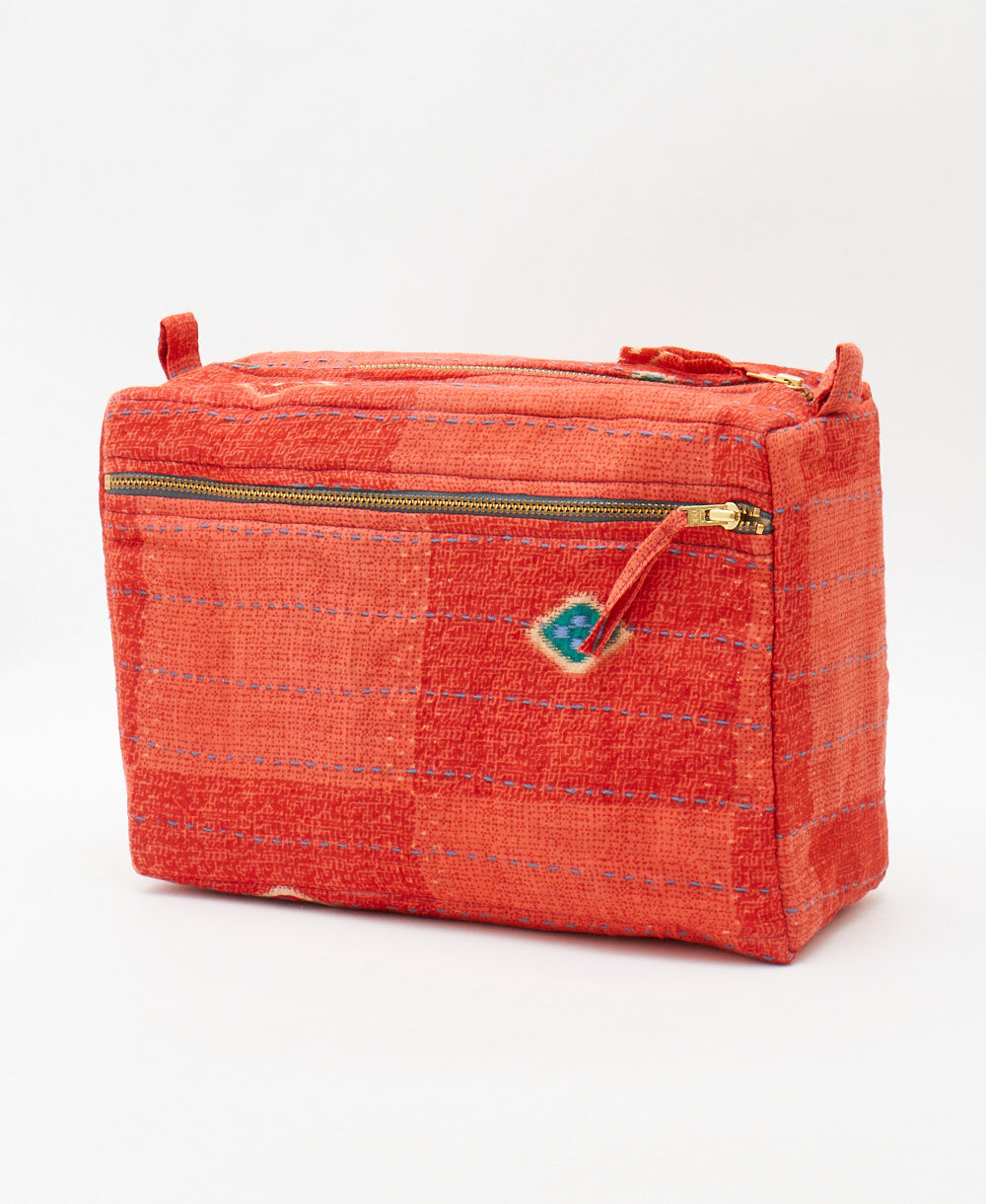 red diamond print large toiletry bag handcrafted by artisans 