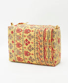 eco-friendly yellow floral large cosmetic bag made using upcycled vintage cotton saris 