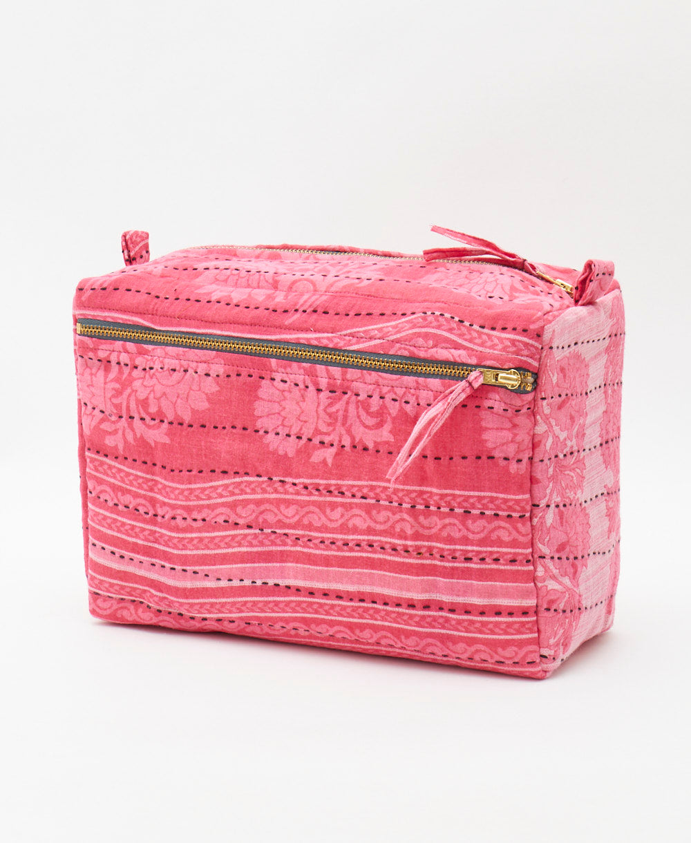 one-of-a-kind begonia pink large toiletry bag handmade by artisans in india 