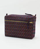 large toiletry bag made from upcycled vintage cotton saris in navy blue & tiny red floral print