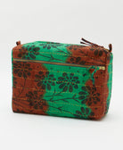 large toiletry bag made from upcycled vintage cotton saris in rust red and green daisy print