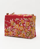 large cosmetic bag in unique print handmade using repurposed vintage cotton fabrics