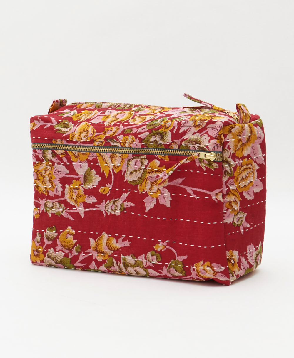 large toiletry bag made from eco-friendly upcyled vintage fabrics by women in India