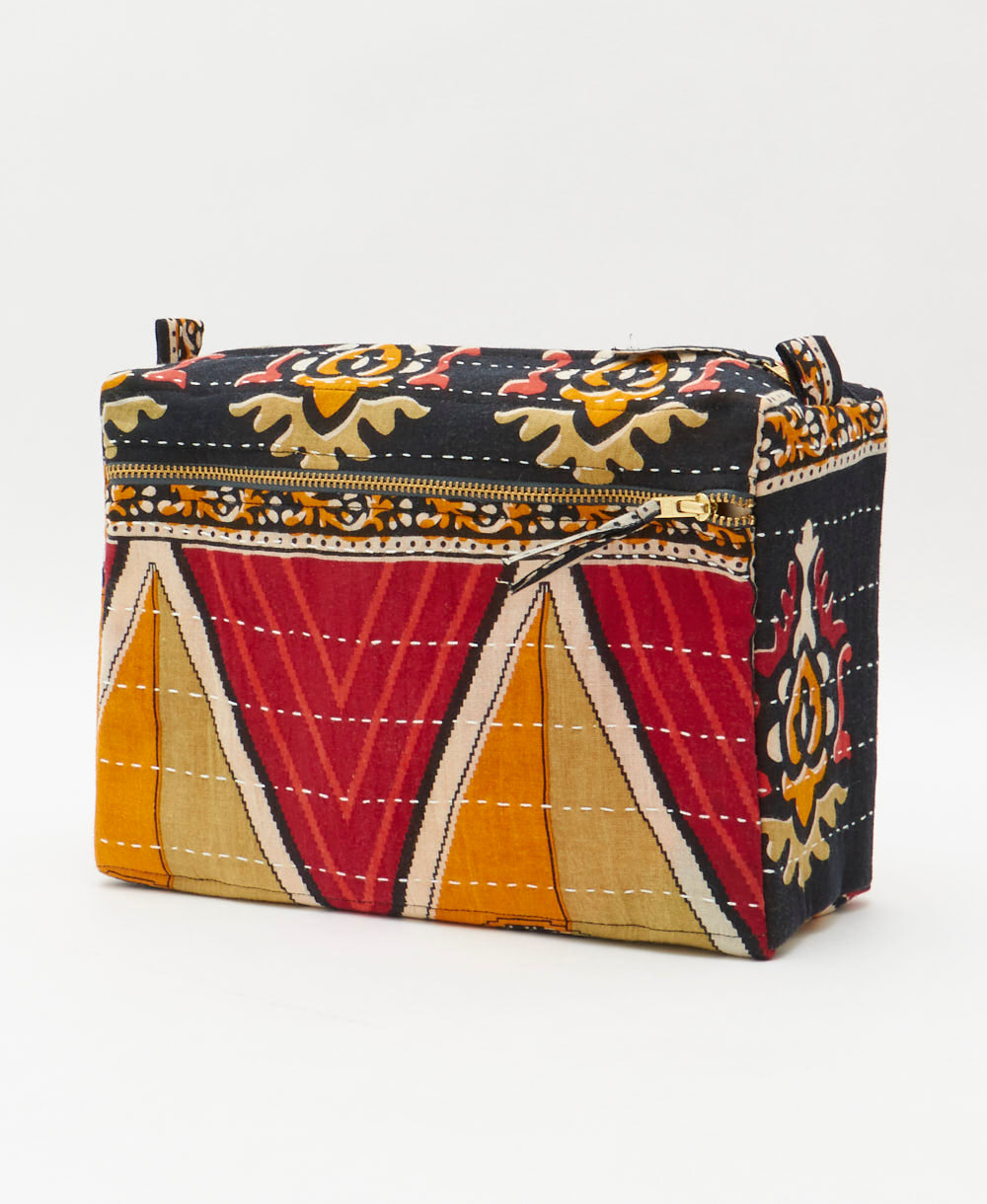 large toiletry bag made from eco-friendly upcyled vintage fabrics by women in India