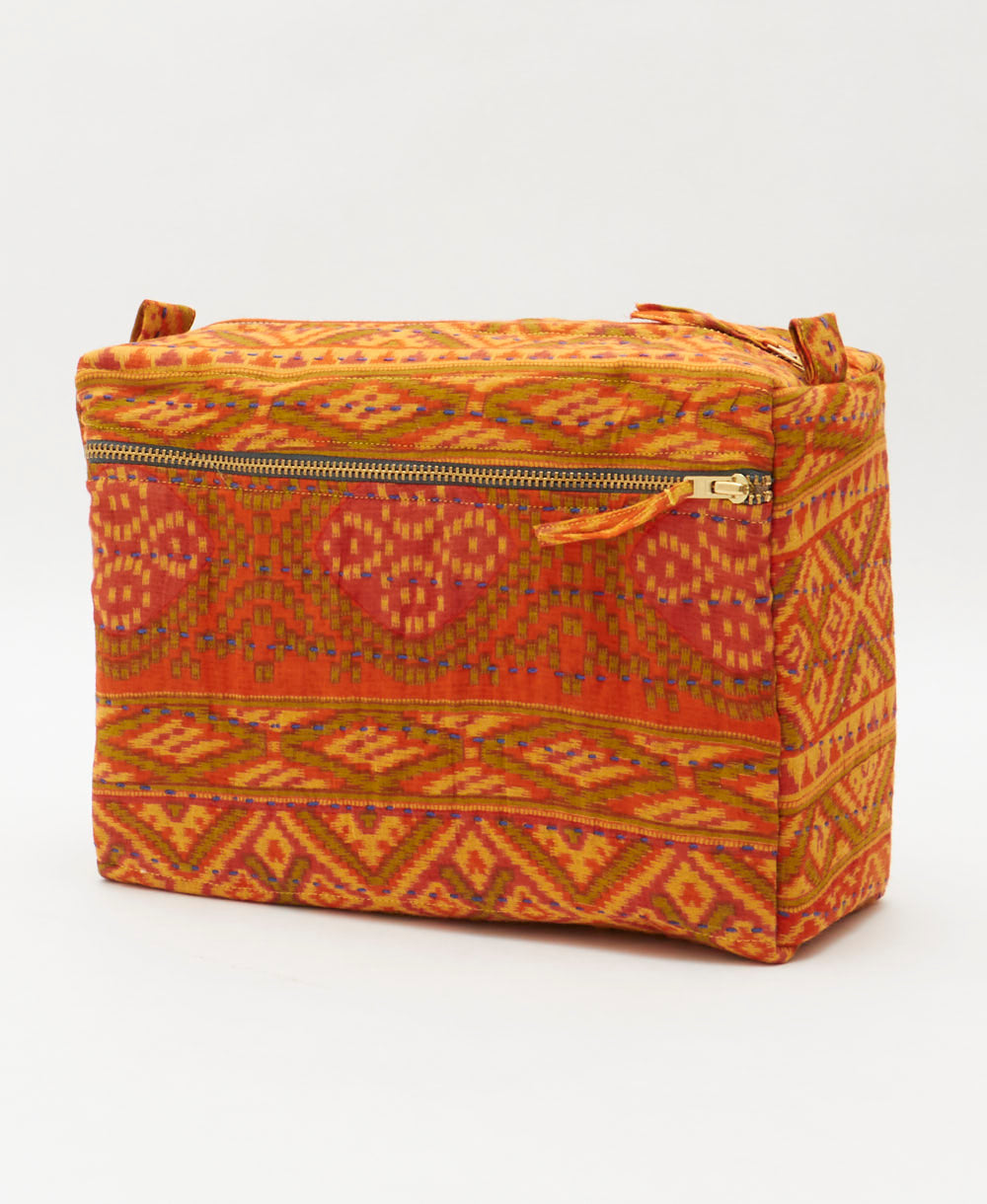 large toiletry bag made from eco-friendly upcyled vintage fabrics by women in India