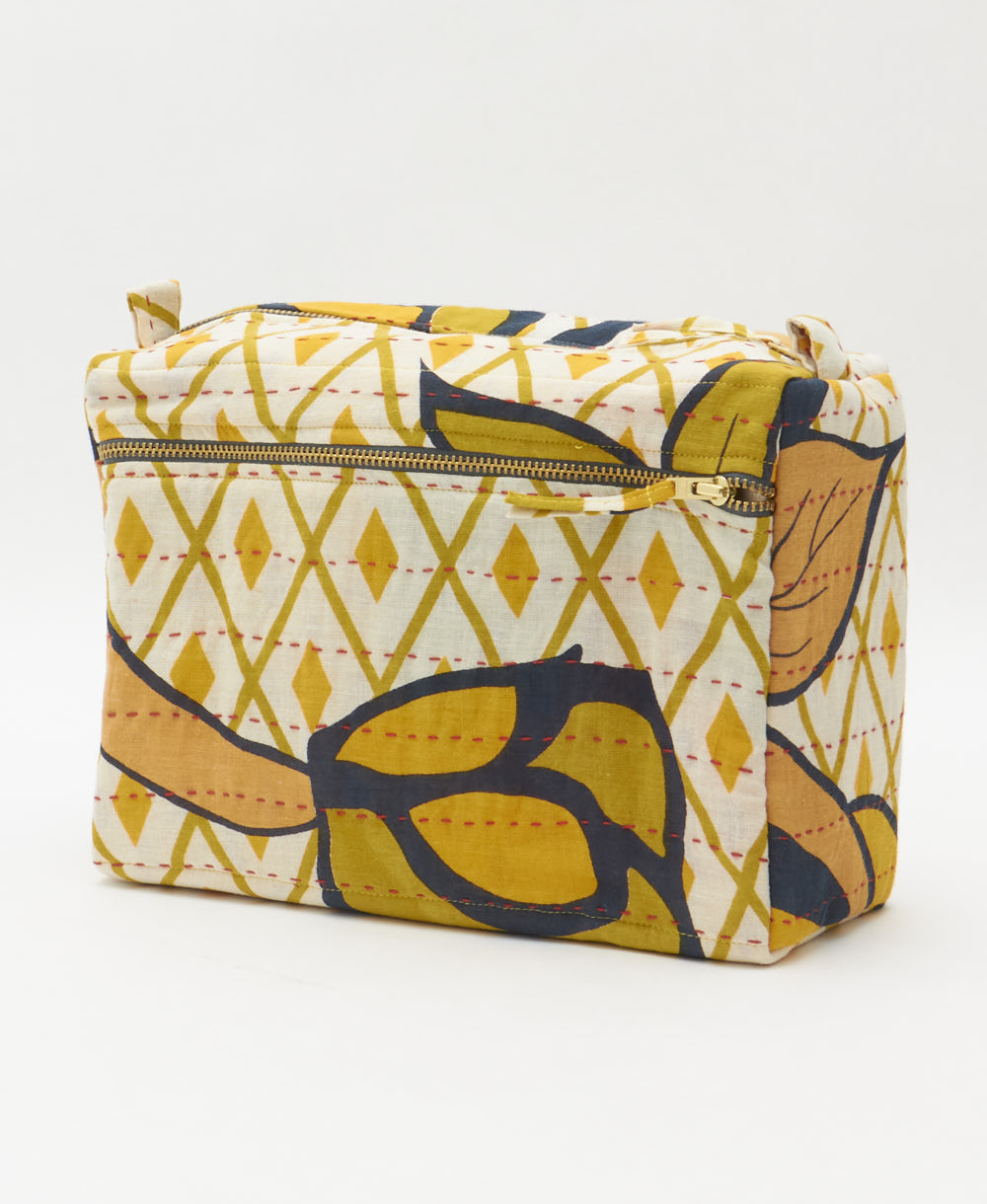 large toiletry bag made from eco-friendly upcyled vintage fabrics by women in India