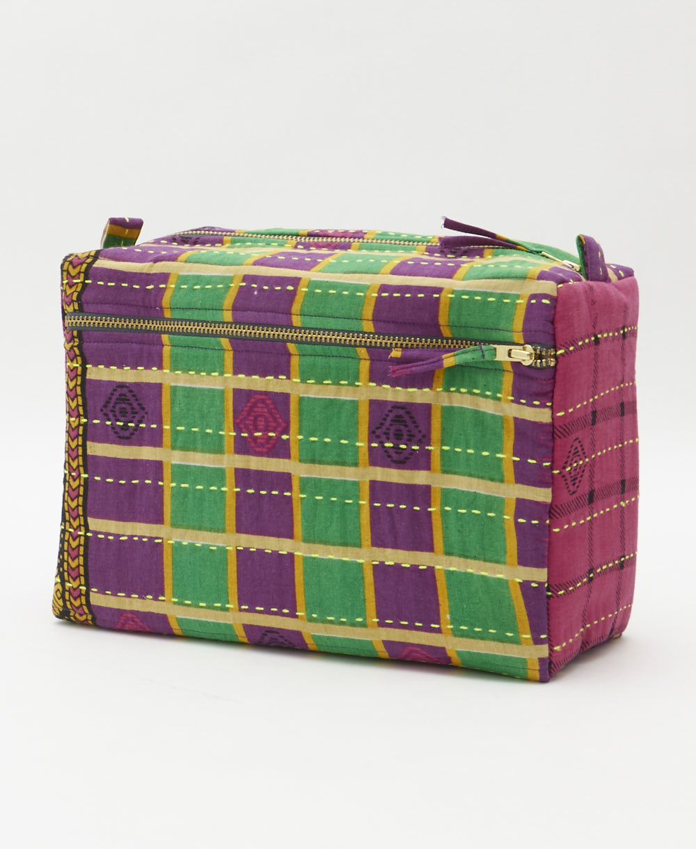 large toiletry bag made from eco-friendly upcyled vintage fabrics by women in India