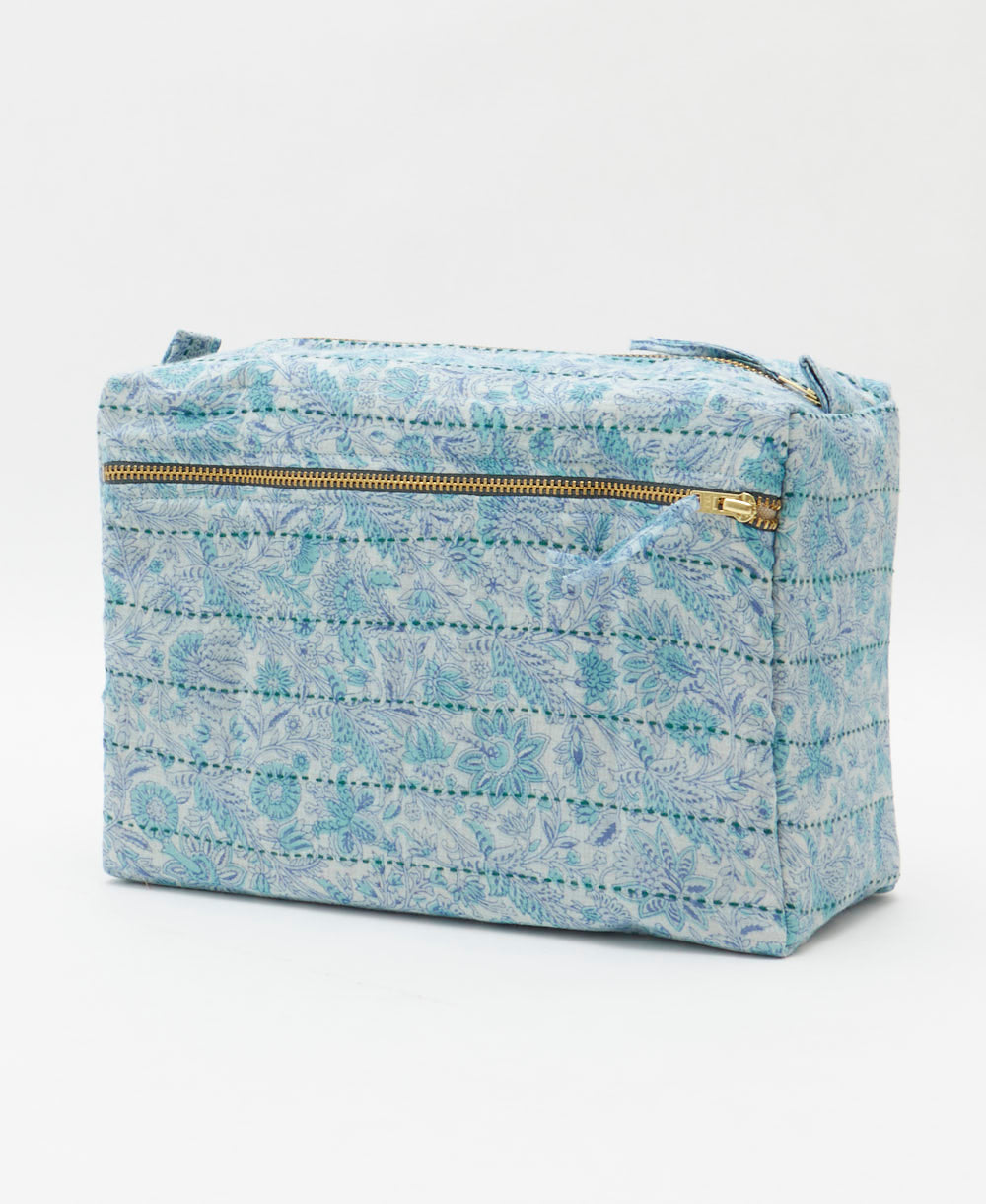 large toiletry bag made from eco-friendly upcyled vintage fabrics by women in India