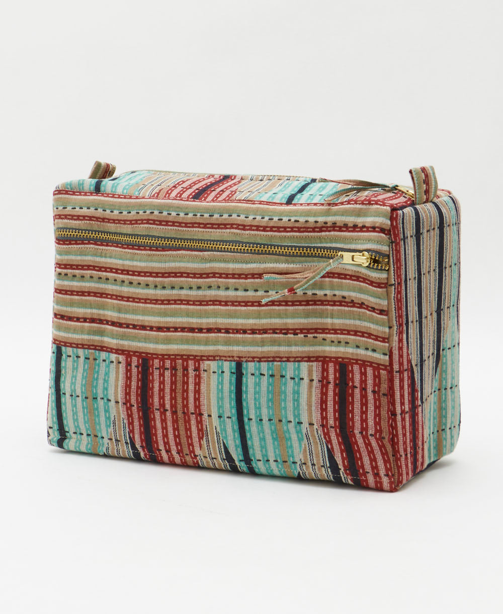 large toiletry bag made from eco-friendly upcyled vintage fabrics by women in India