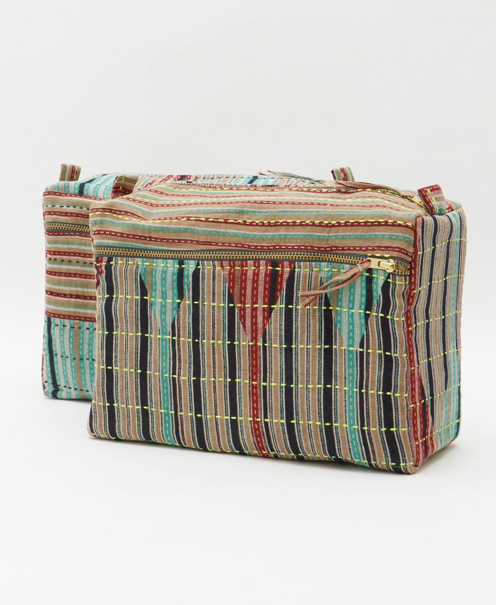 unique cotton toiletry bag made from one-of-a-kind vintage fabrics handmade in India by women artisans