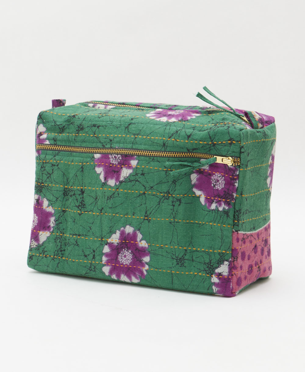 large toiletry bag made from eco-friendly upcyled vintage fabrics by women in India