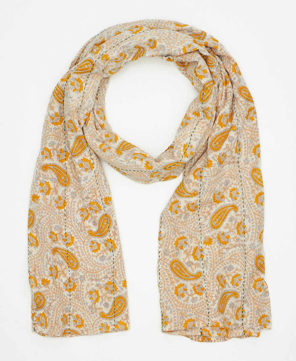 one-of-a-kind orange paisley vintage kantha scarf long perfect for all seasons