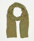 one-of-a-kind green and tan chevron print vintage kantha long scarf perfect for all seasons