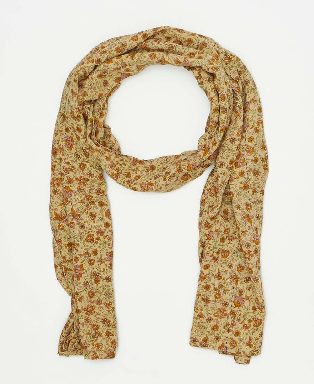 one-of-a-kind neutral floral print vintage kantha long scarf perfect for all seasons