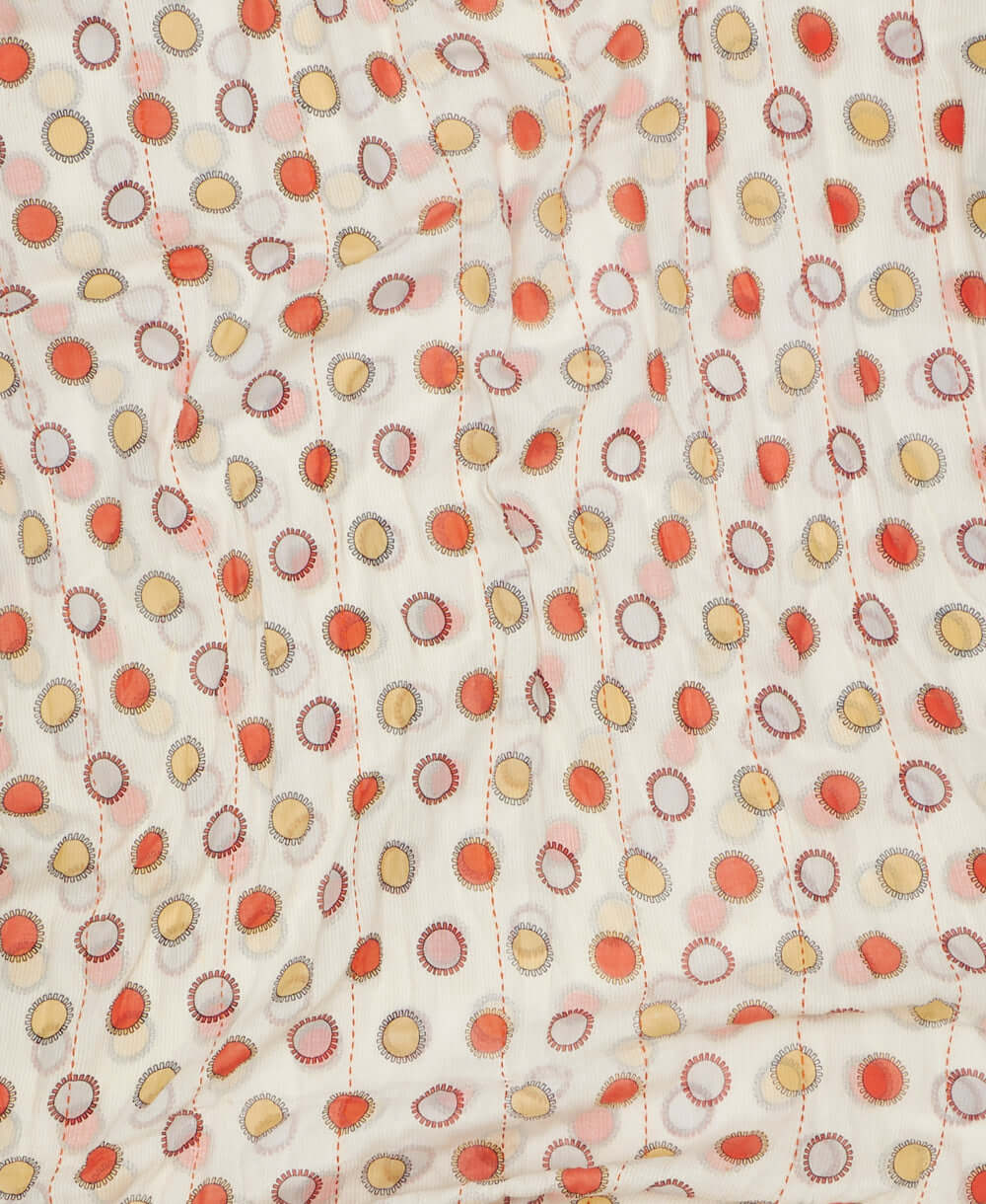 Handmade red and white circle print vintage kantha cotton scarf