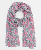 lightweight scarf made from upcycled vintage saris in a grey & pink rose print