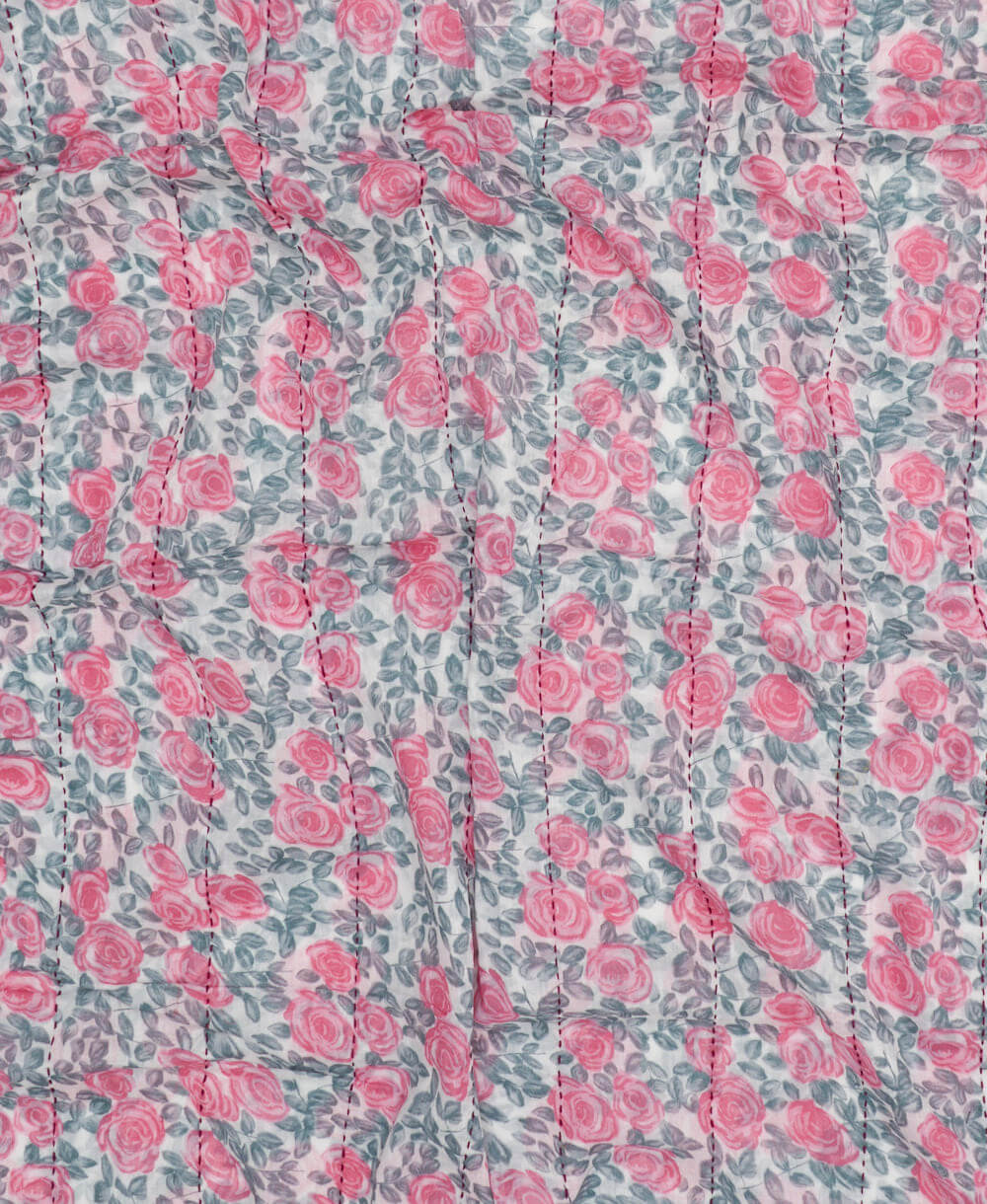 handmade cotton scarf made from repurposed cotton saris in a grey & pink rose pattern