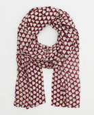 lightweight cotton scard in deep maroon with white polka dot triangle shape pattern