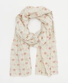 natural white cotton scarf with subtle olive and hot pink floral print