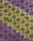 sustainably made cotton scarf with kantha stitching in a purple and tan abstract print