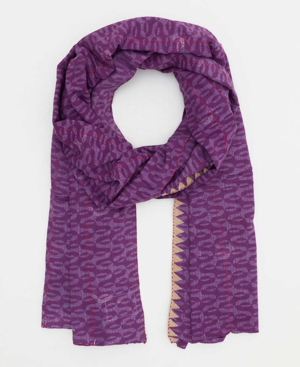 royal purple cotton scarf made from vintage cotton saris in India in abstract print