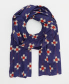 handcrafted cotton scarf in beautiful indigo blue and red plus sign pattern by Anchal