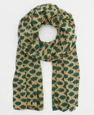 tan and dark green abstract leaf print lightweight cotton scarf pattern