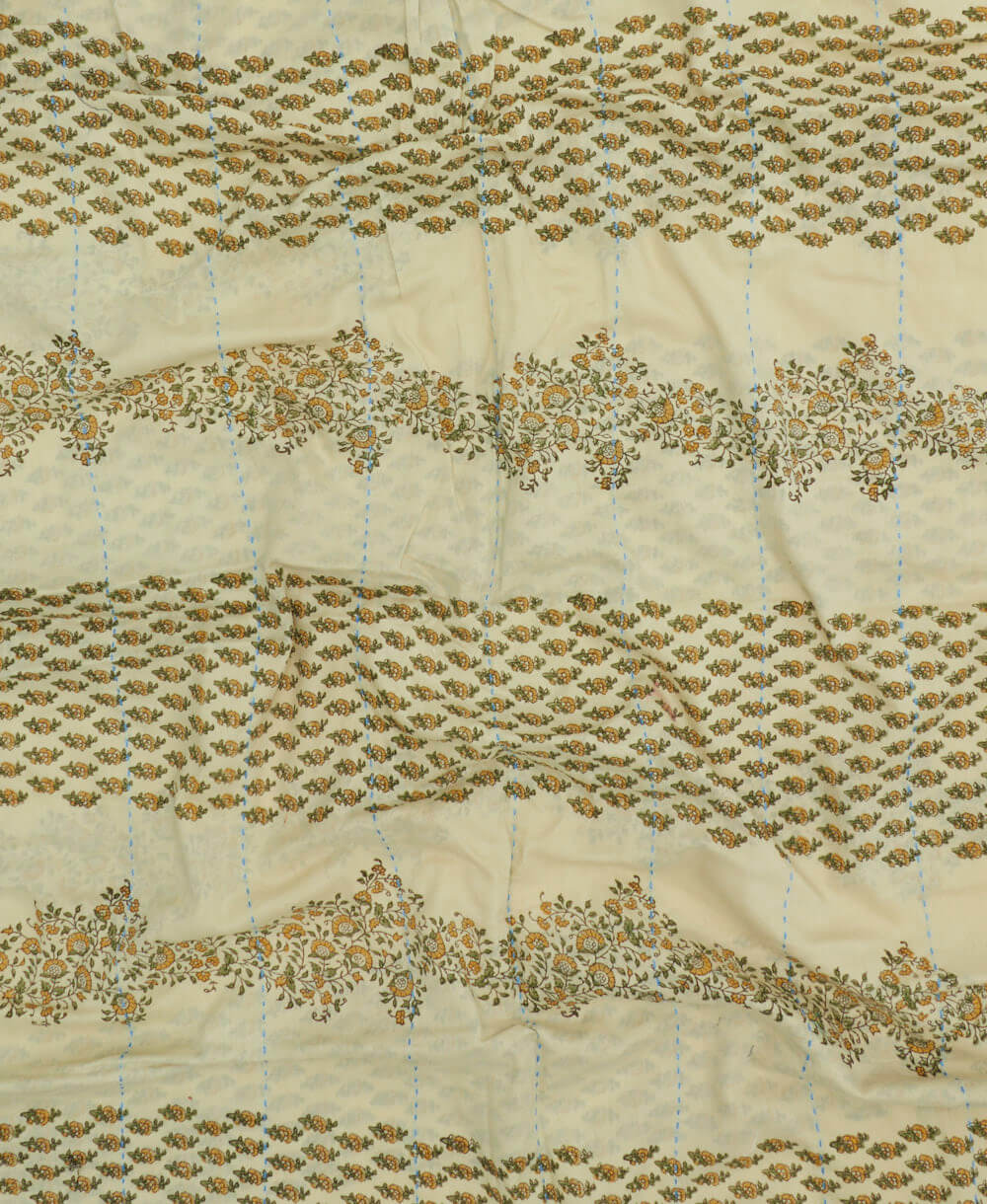 cotton scarf handcrafted by women artisans in India from recycled cotton saris in olive & mustard subtle floral print