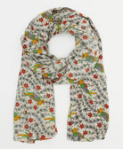 lightweight cotton scarf made from upcycled saris in a colorful graphic bird novelty print