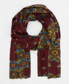 rich brown cotton scarf with olive green and cerulean blue southwestern print