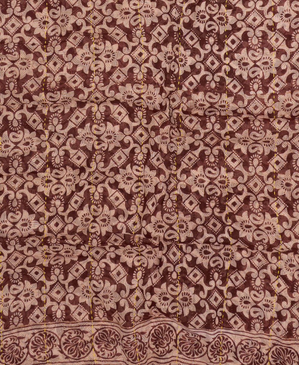 sustainably made cotton scarf made in India with red-brown and tan medallion print