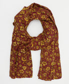 maroon lightweight scarf with mustard yellow floral pattern perfect for autumn