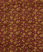 mustard yellow floral cotton scarf in maroon handmade in India by a team of all women artisans