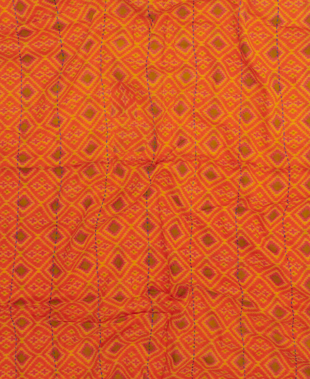 ethically made cotton scarf in orange and olive green southwestern print