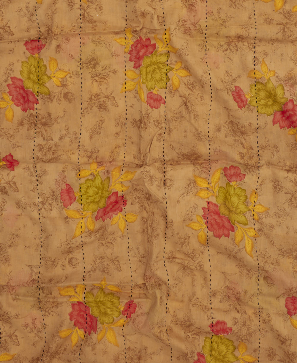 artisan made cotton scarf in green, pink, and yellow floral print