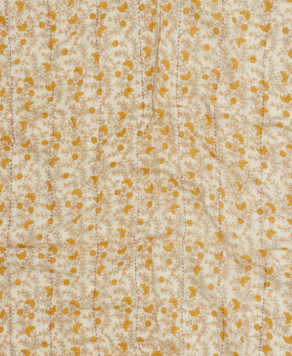 ethically made cotton long scarf with mustard yellow florals