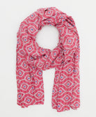 hot pink lightweight scarf in a diamond print with cornflower blue accents made in India