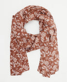 warm brown long cotton scarf with white florals handmade in India from vintage cotton saris